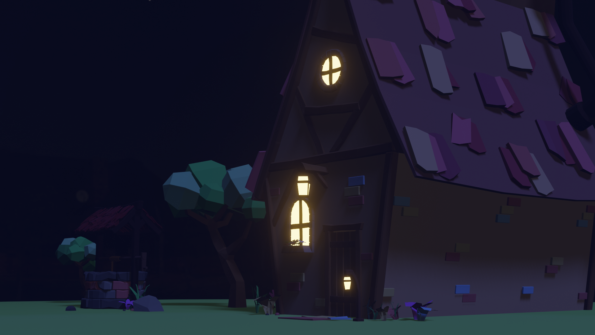 low poly cottage - well  preview image 1